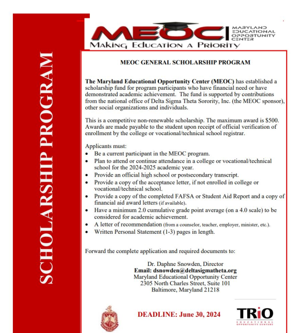 MEOC Scholarship Announcement Flyer
